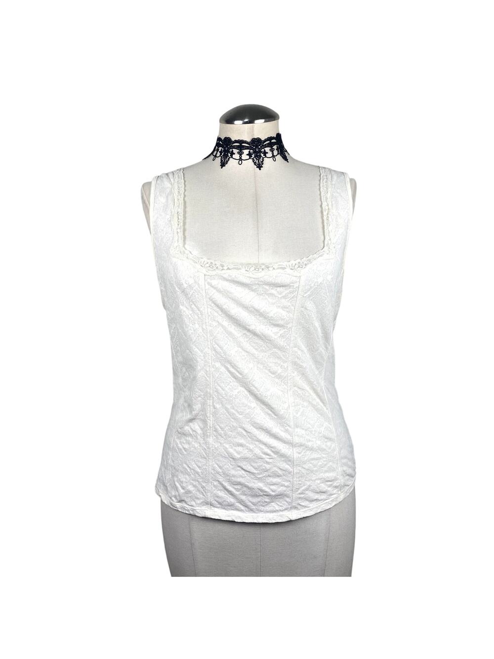 CAbi White Corset Lace Blouse Victorian Boho Whimsy Cottage Core Fairy Core Tank